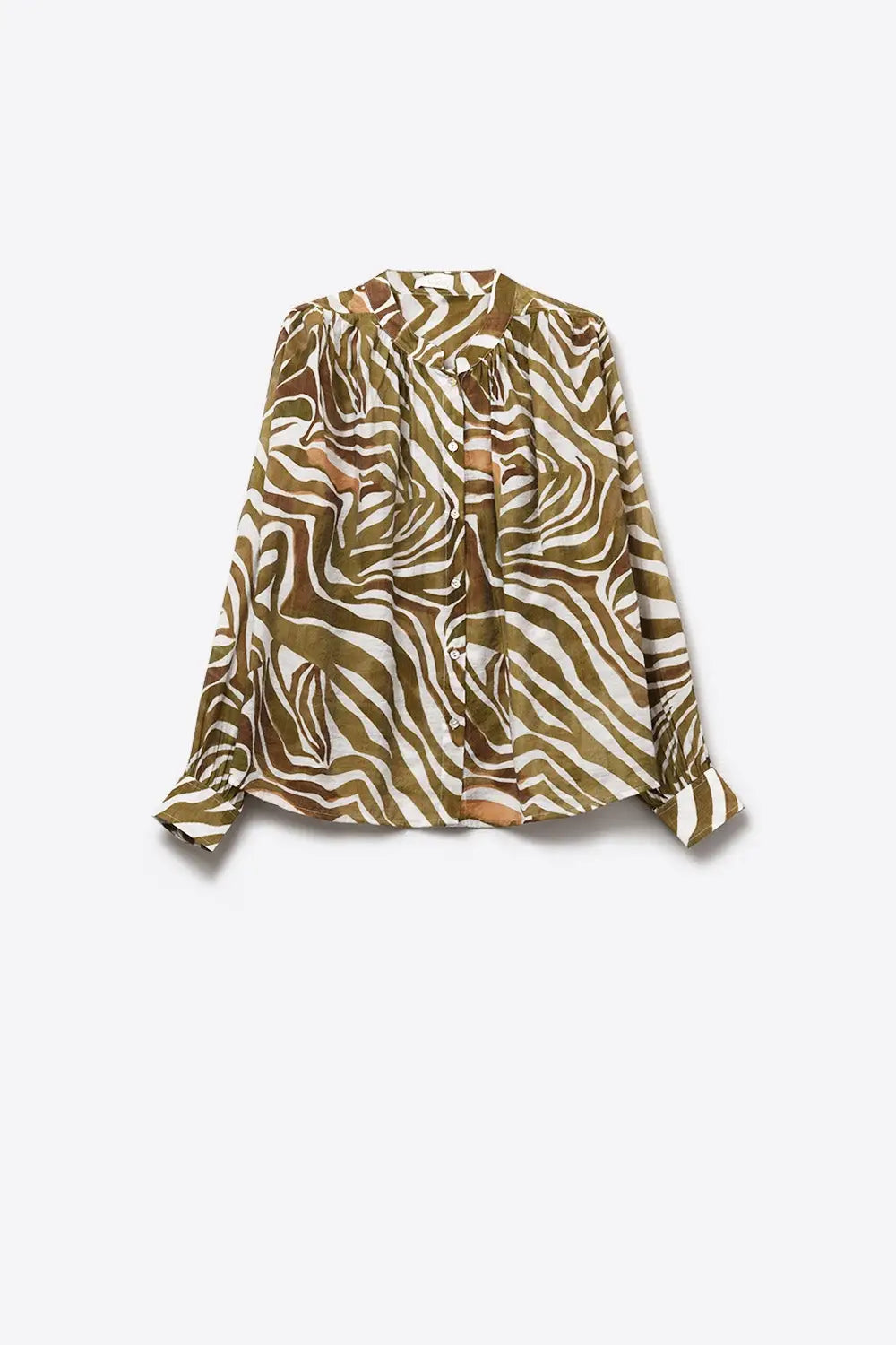blouse en mousseline de soie fluide à imprimé zébré kaki - Tee-Shirt