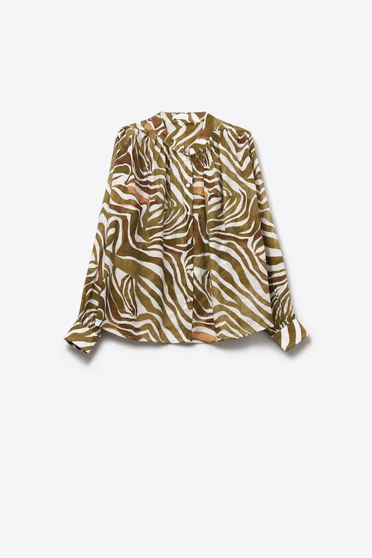 blouse en mousseline de soie fluide à imprimé zébré kaki - Tee-Shirt