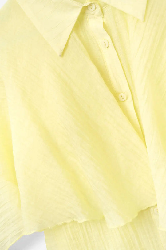 Blouse en mousseline de soie texturée jaune à manches tombantes - Tee-Shirt