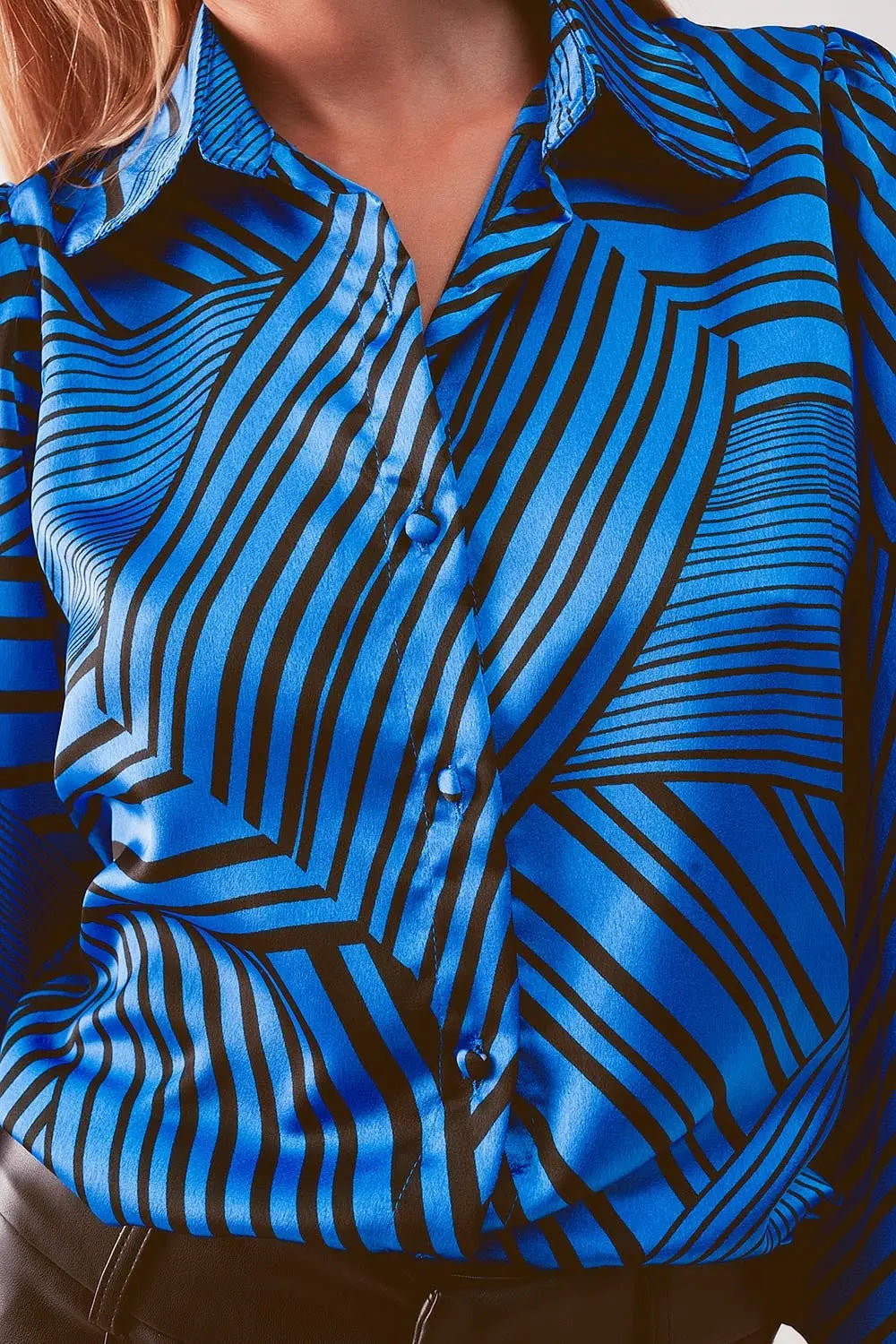 Blouse imprimée à manches bouffantes bleu - Tee-Shirt