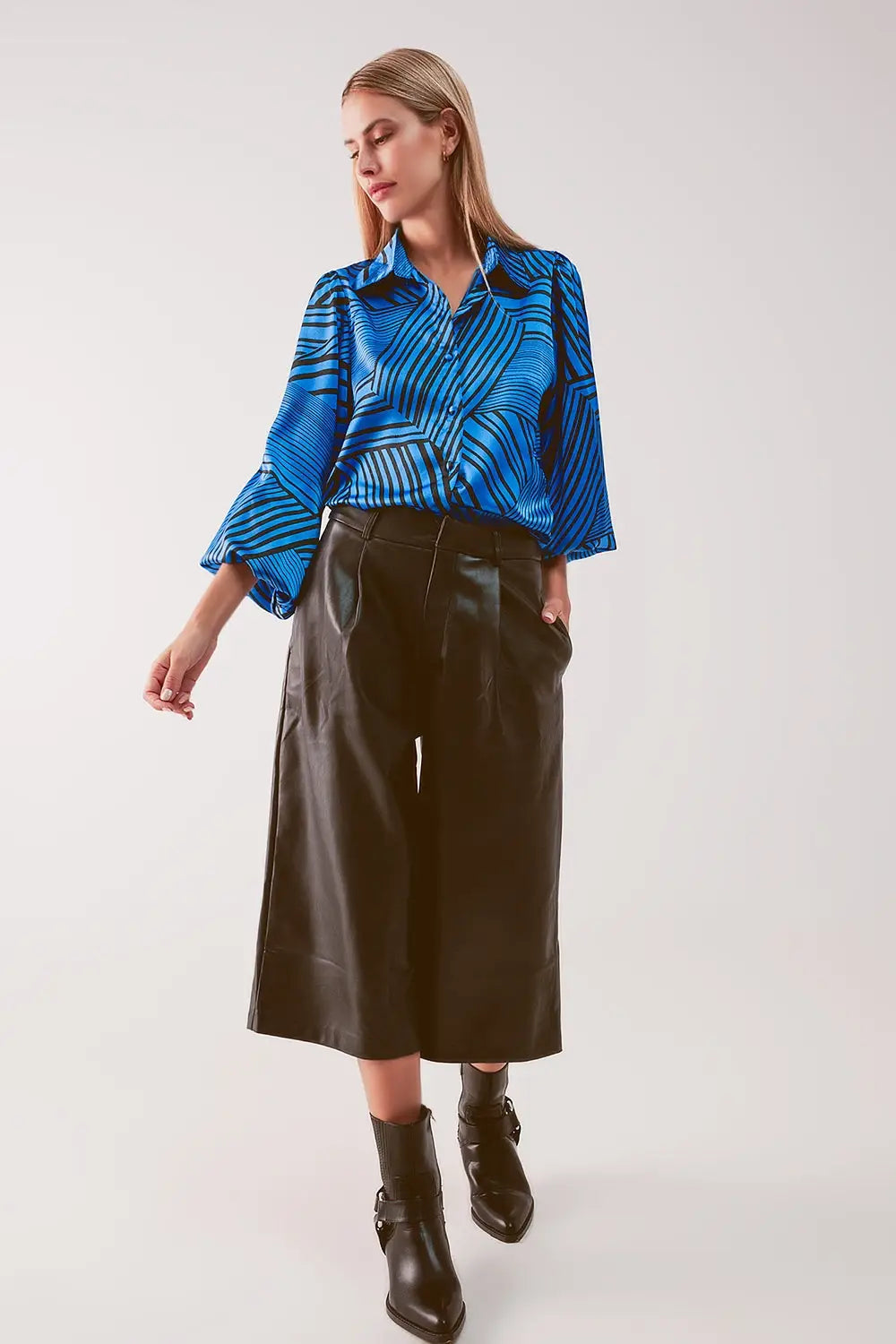 Blouse imprimée à manches bouffantes bleu - Tee-Shirt