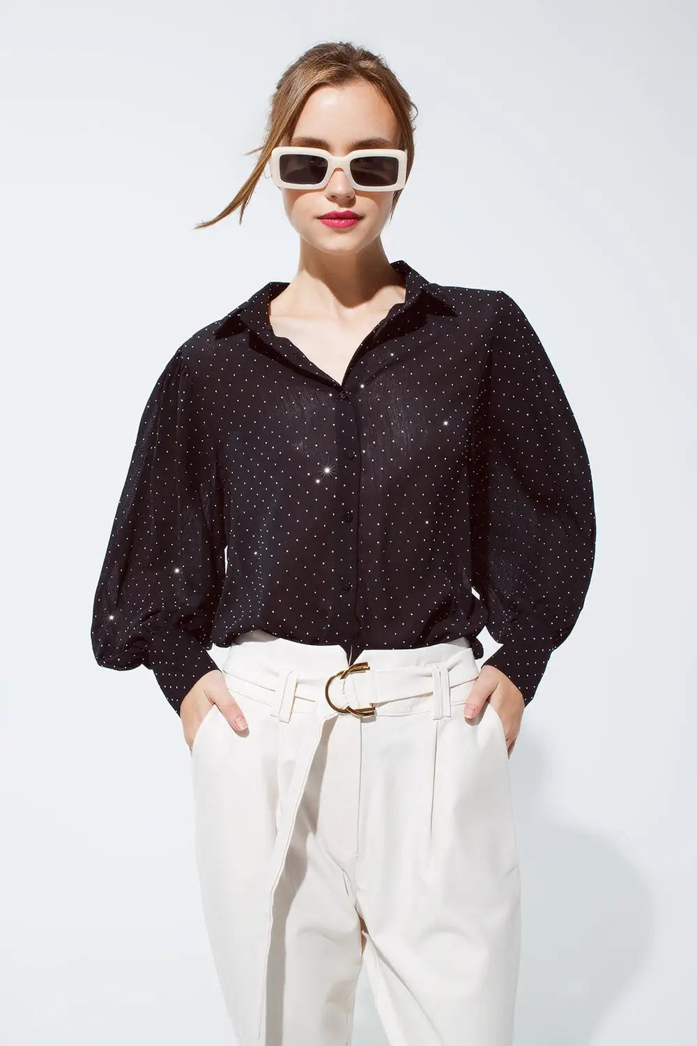 Blouse in black with strass detail - Shirts