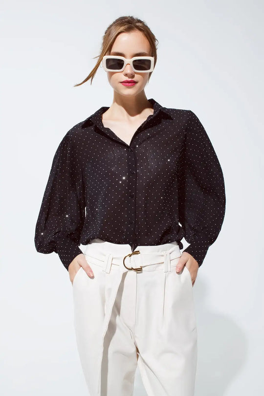 Blouse in black with strass detail - Shirts