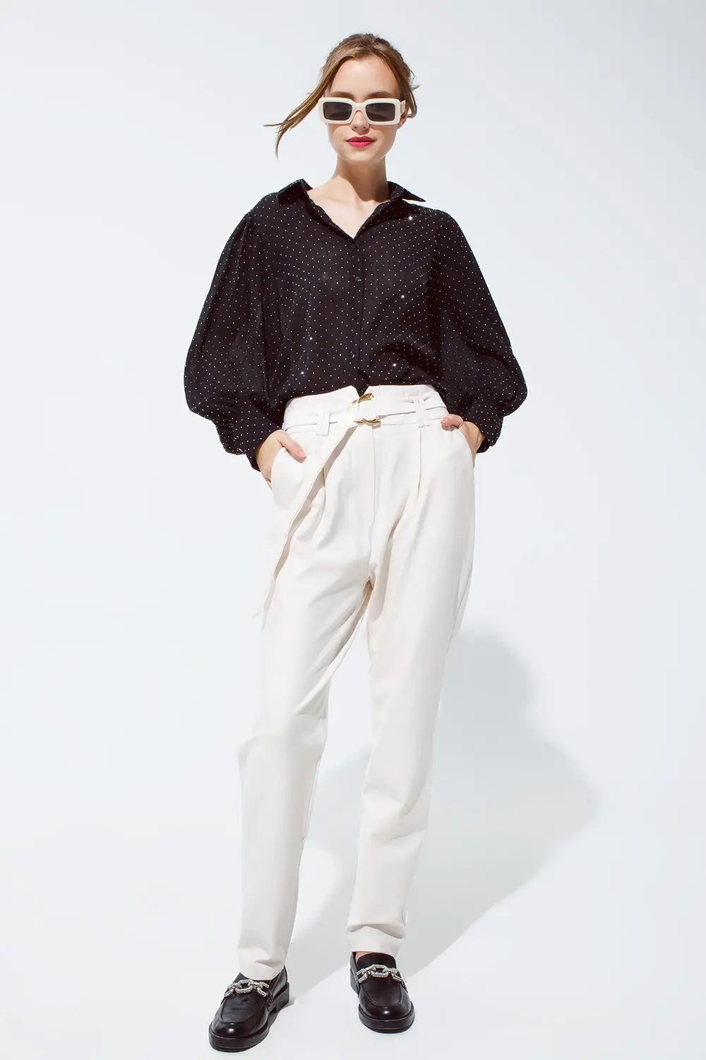 Blouse in black with strass detail - Shirts