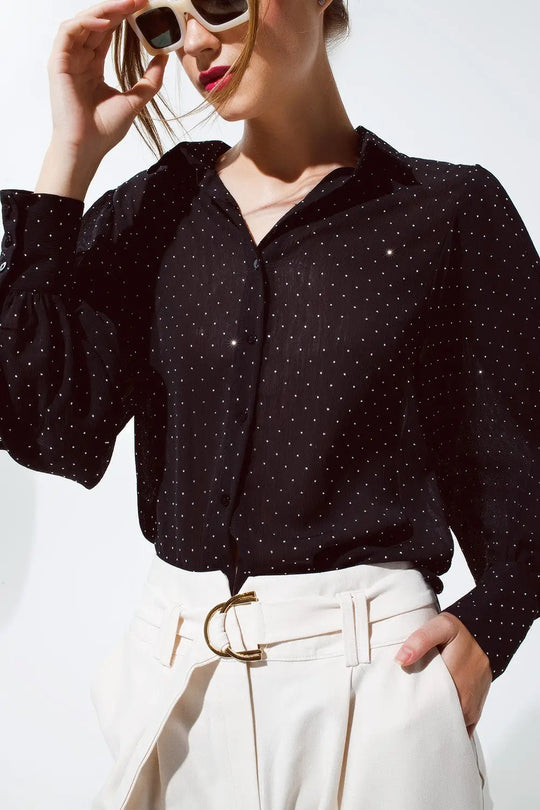 Blouse in black with strass detail - Shirts