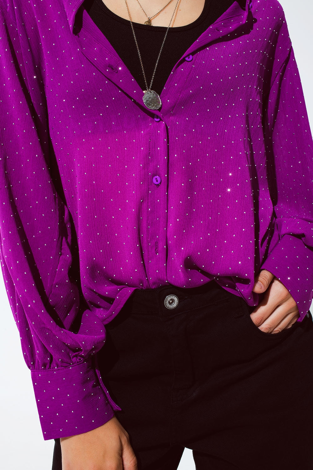 Blouse in magenta with strass detail