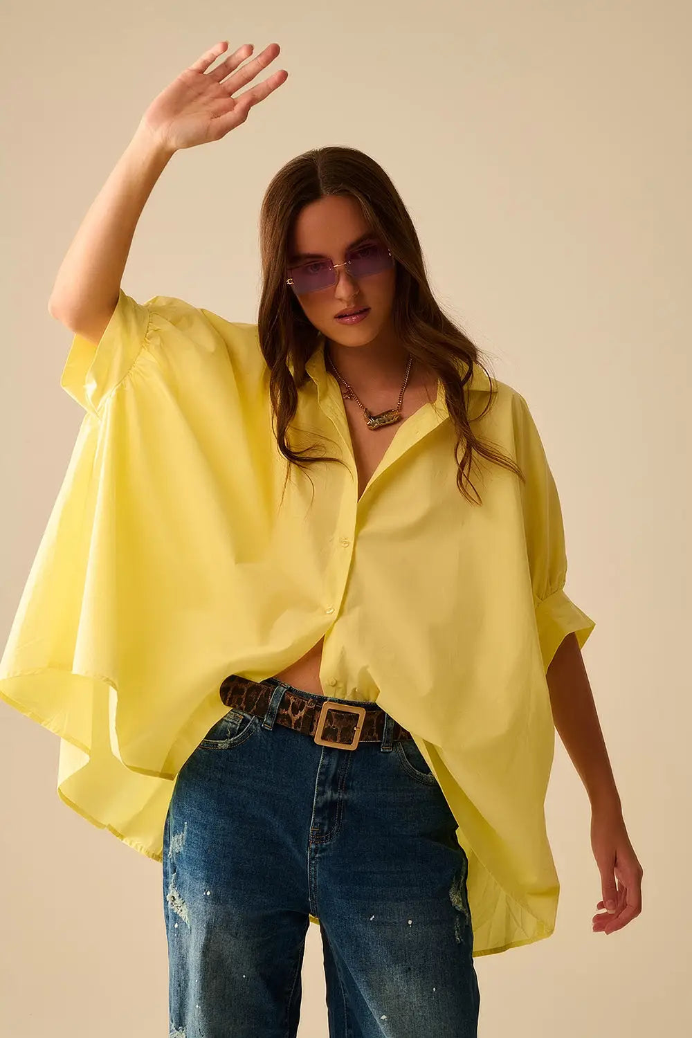 Blouse jaune oversized à manches courtes - Tee-Shirt