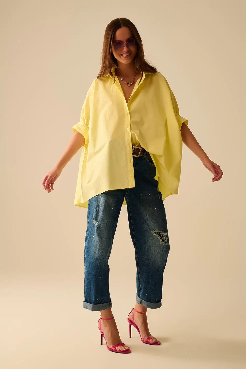 Blouse jaune oversized à manches courtes - Tee-Shirt