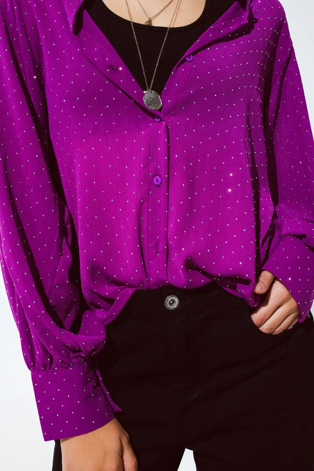 Blouse magenta avec détail strass - Tee-Shirt