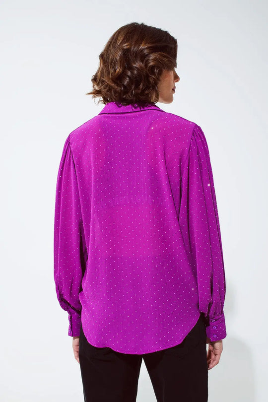 Blouse magenta avec détail strass - Tee-Shirt