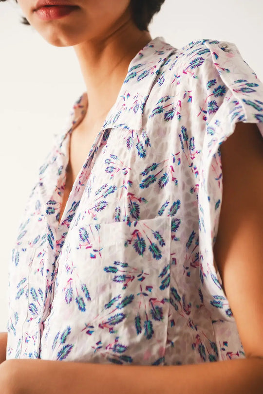 Blouse mauve avec poches et imprimé floral - Tee-Shirt