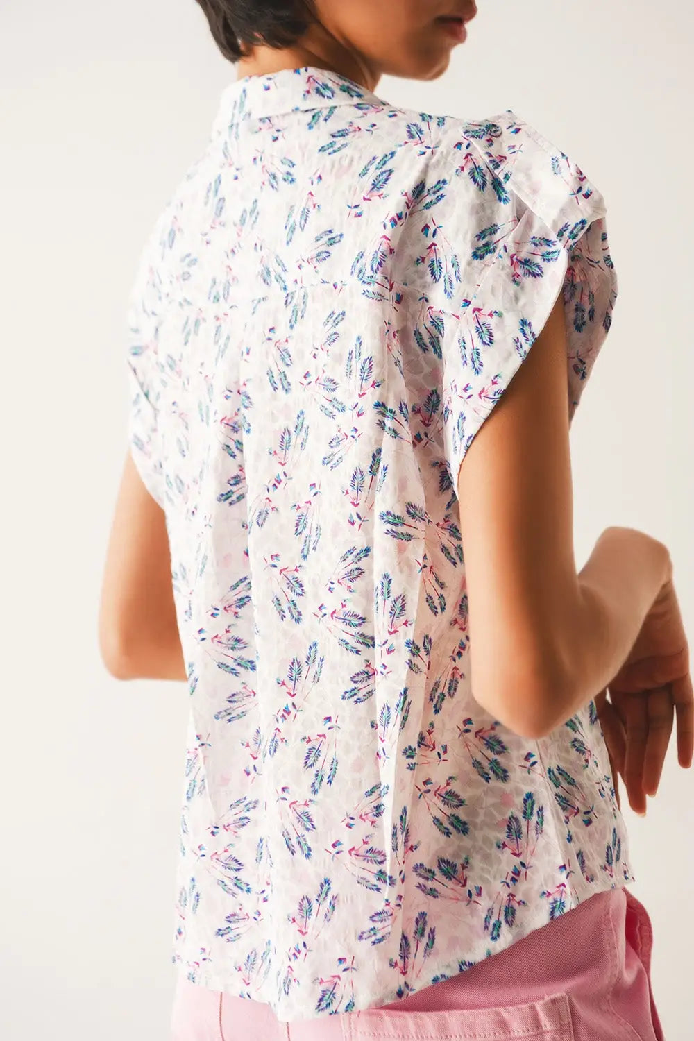 Blouse mauve avec poches et imprimé floral - Tee-Shirt