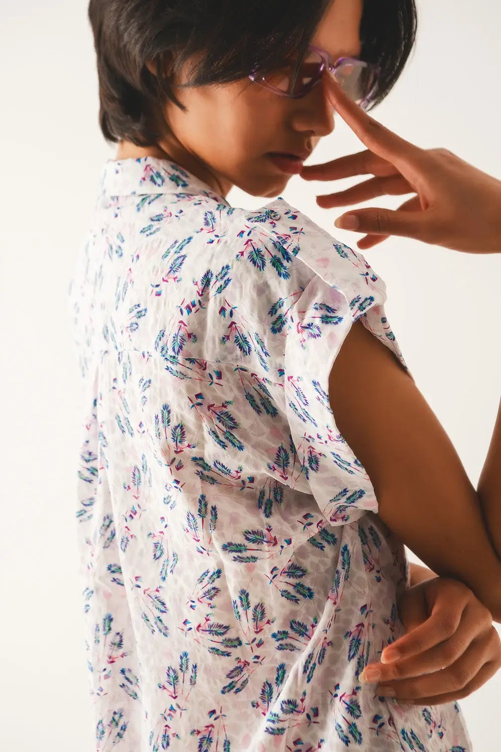 Blouse mauve avec poches et imprimé floral - Tee-Shirt