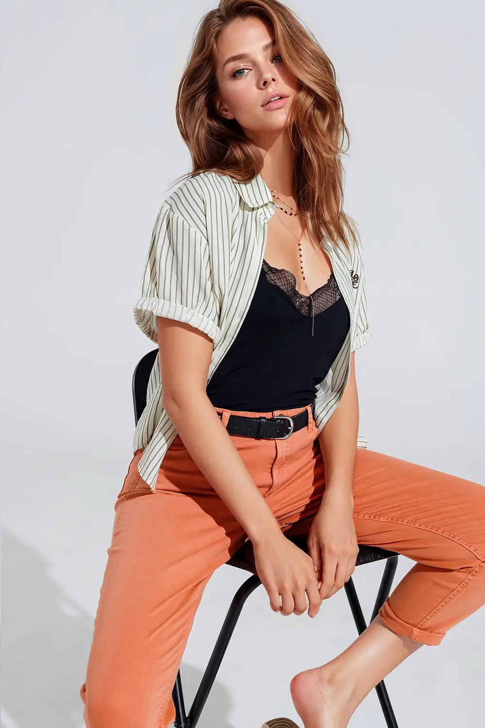Blouse rayée blanche avec logo Love - Tee-Shirt