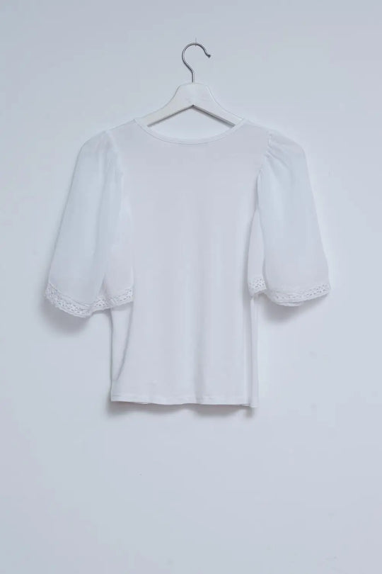 Blouse rétro à manches ange en blanc - One Size / blanc - Tops