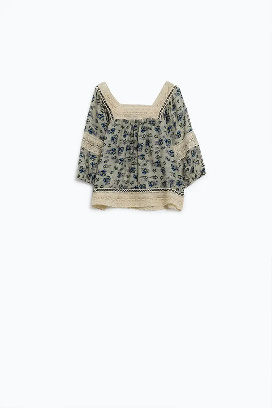 blouse romantique avec fleurs et dentelle - Tee-Shirt