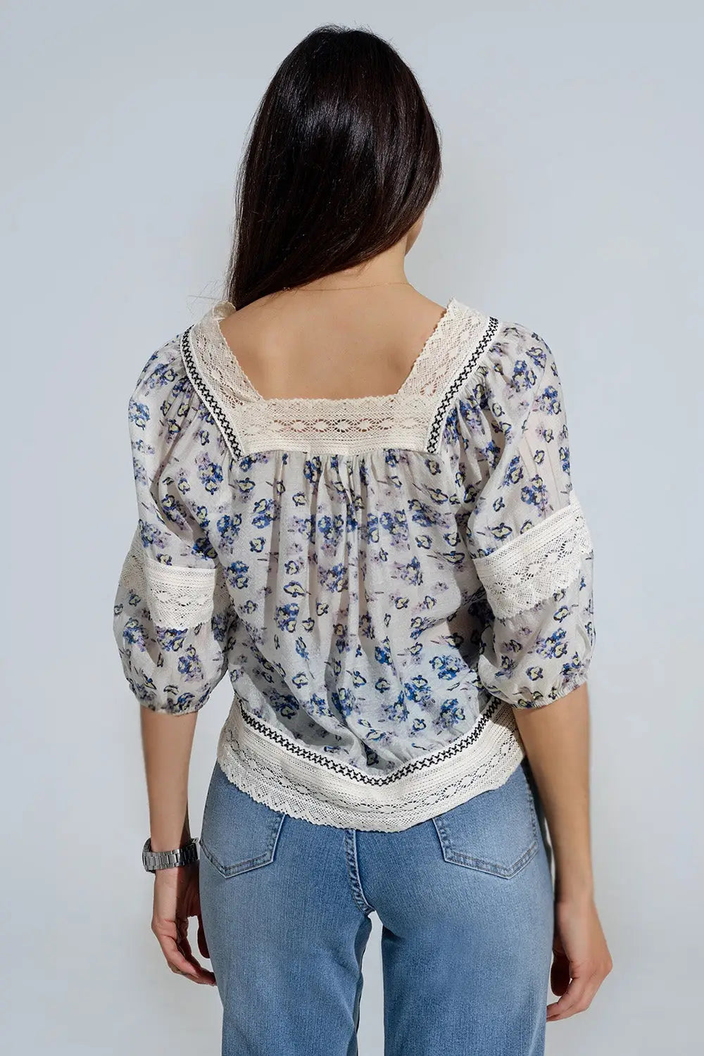 blouse romantique avec fleurs et dentelle - Tee-Shirt