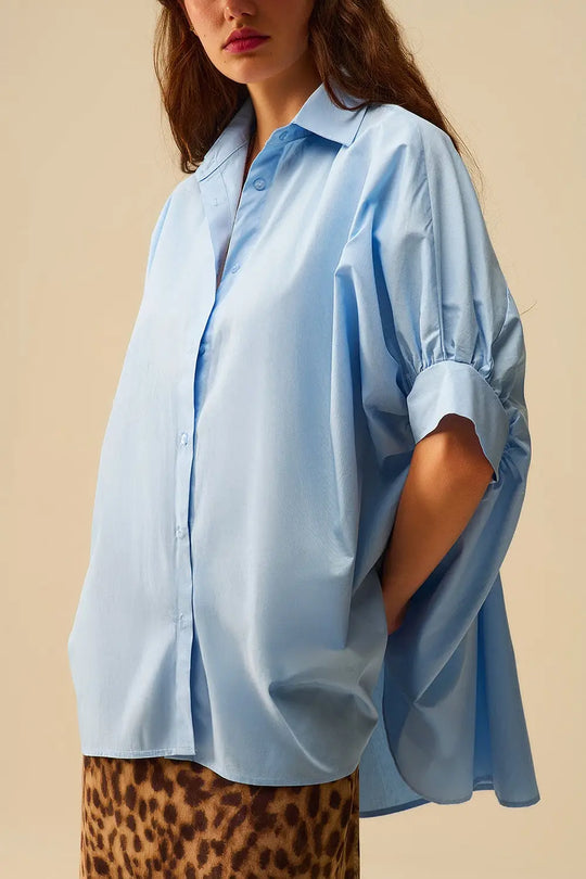 Blouse surdimensionnée à manches courtes Baby Blue - Tee-Shirt