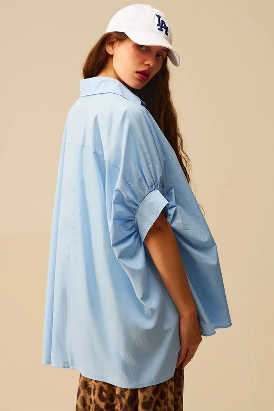 Blouse surdimensionnée à manches courtes Baby Blue - Tee-Shirt