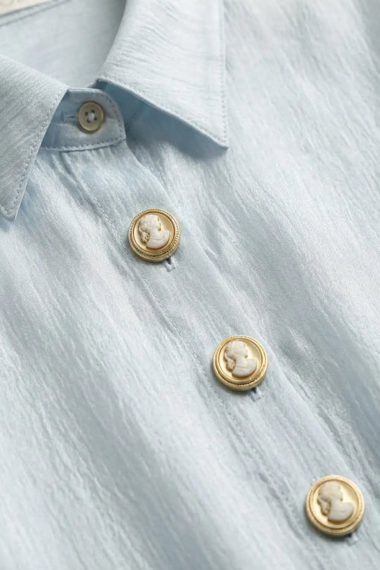 blouse tricotée bleu vif avec boutons rétro - Tee-Shirt