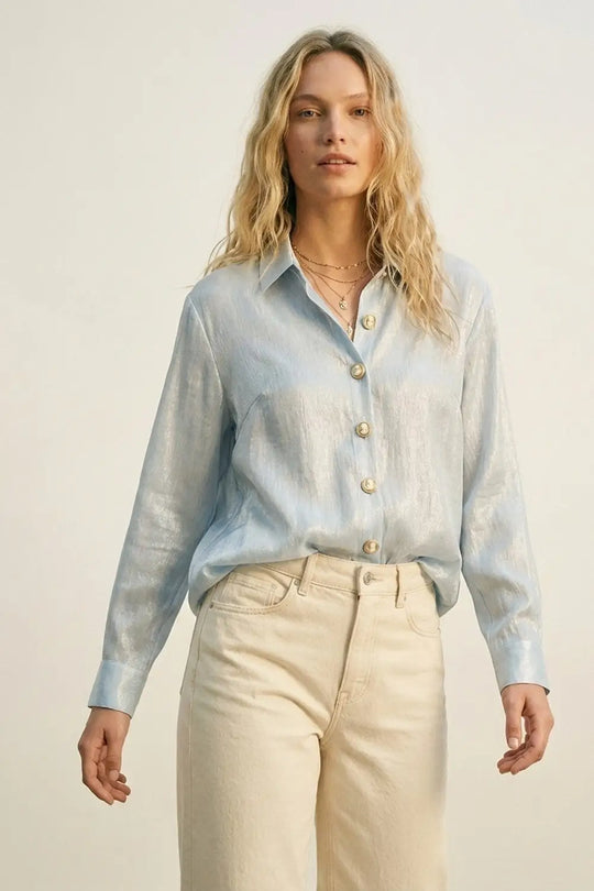 blouse tricotée bleu vif avec boutons rétro - Tee-Shirt