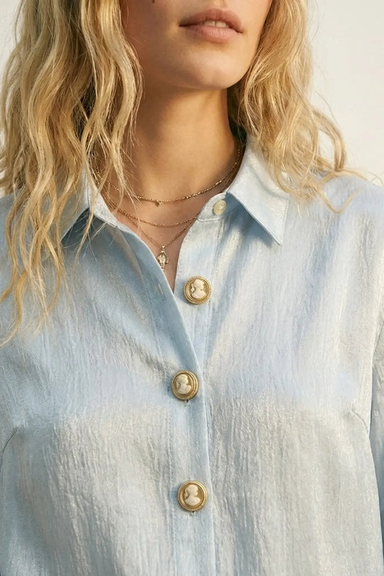 blouse tricotée bleu vif avec boutons rétro - Tee-Shirt