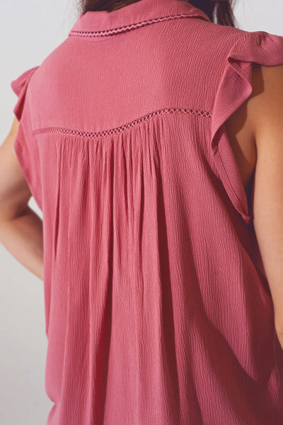 Blouse with frill short sleeve in pink - Shirts