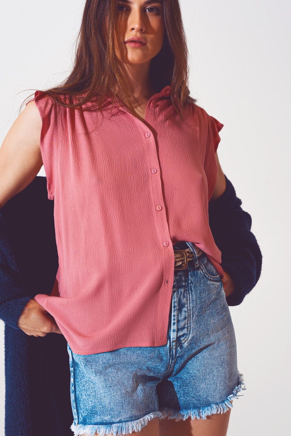 Blouse with frill short sleeve in pink