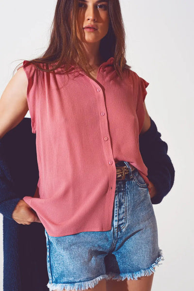 Blouse with frill short sleeve in pink - Shirts
