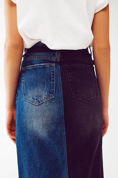 blue and black block denim skirt - Skirts