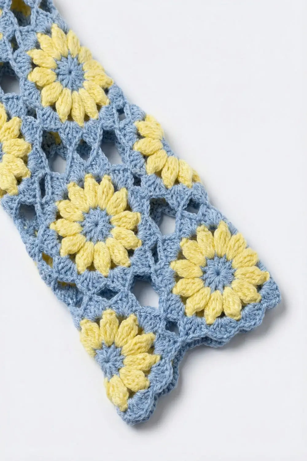 Blue and Yellow Crochet Daisy Long Sleeve Top - One Size / Blue - Tops