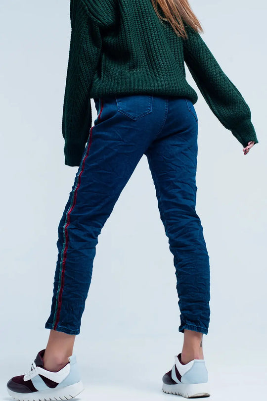 Blue Baggy Jeans multi-color side stripe - Jeans