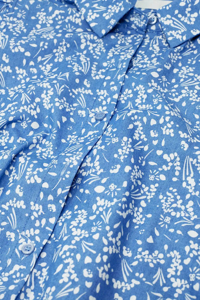 Blue Blouse with Floral Design and short sleeves - Shirts