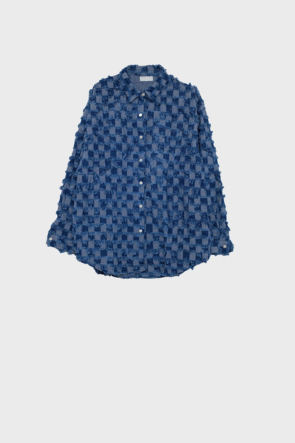 Q2 Blue checkered jacket in blue with ruffles