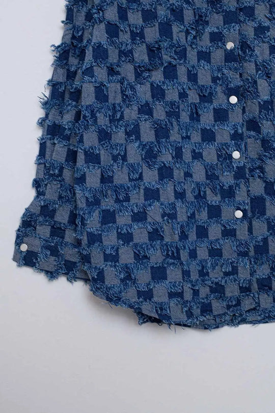 Blue checkered jacket in blue with ruffles - Coats and Jackets