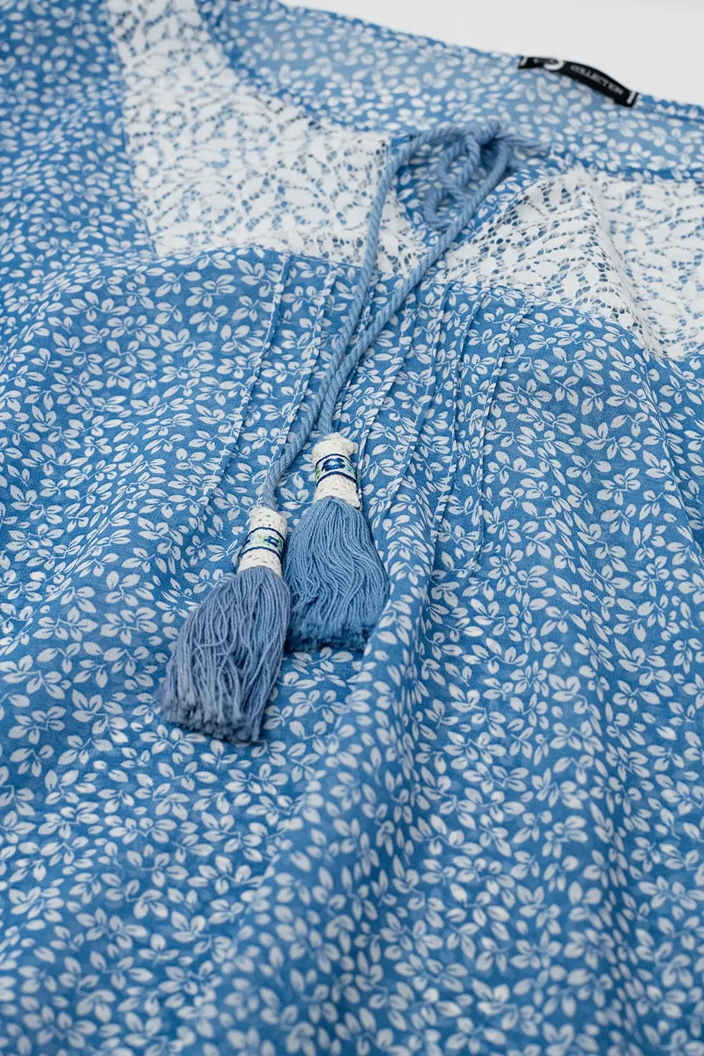 Blue chiffon blouse with lace detail - Shirts