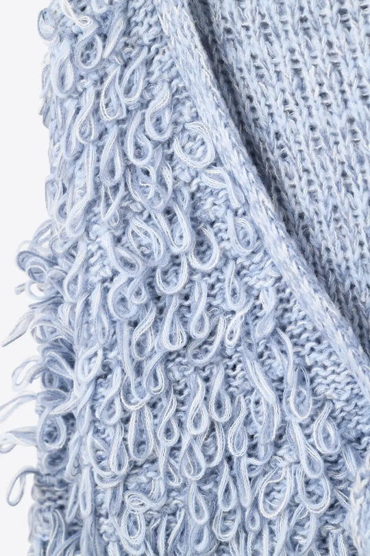 Blue chunky knit cardigan with V-neck and front bow closure - One Size / Blue