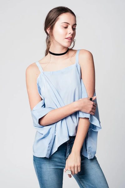 Q2 Blue cold shoulders top