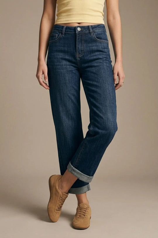 Q2 Blue Dark Wash mom jeans with Wide Leg and ankle length
