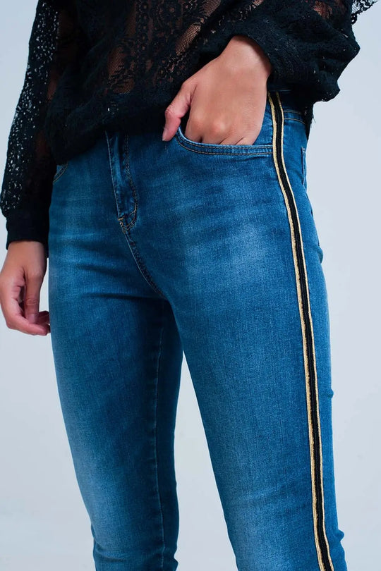 Blue denim pants with gold and black sideband - Jeans