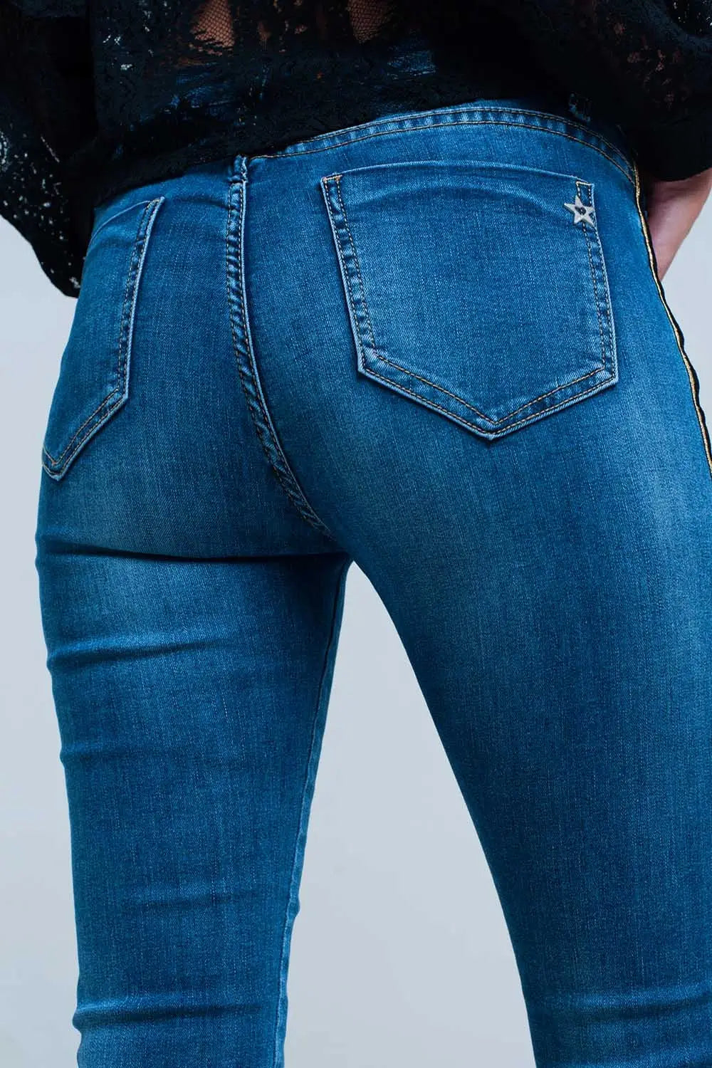 Blue denim pants with gold and black sideband - Jeans