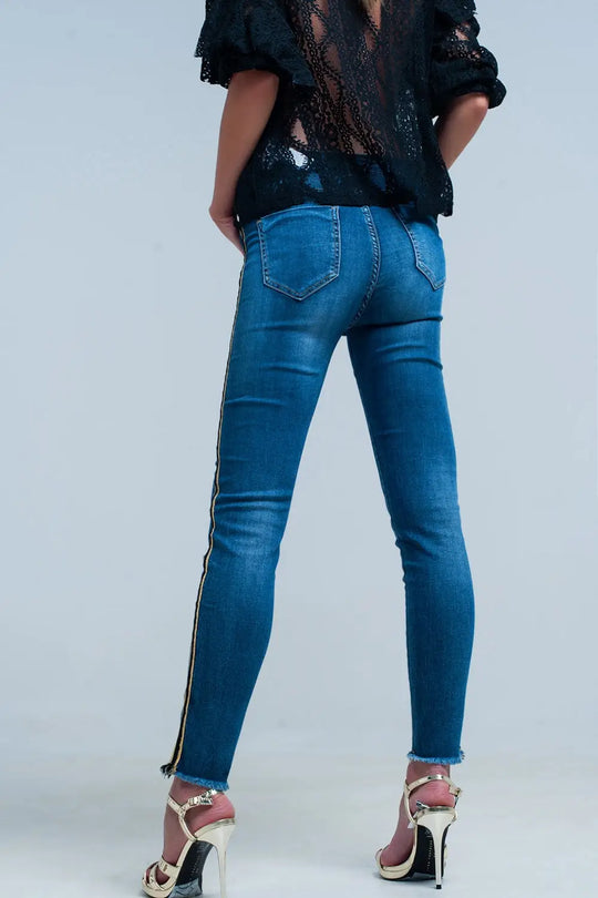 Blue denim pants with gold and black sideband - Jeans