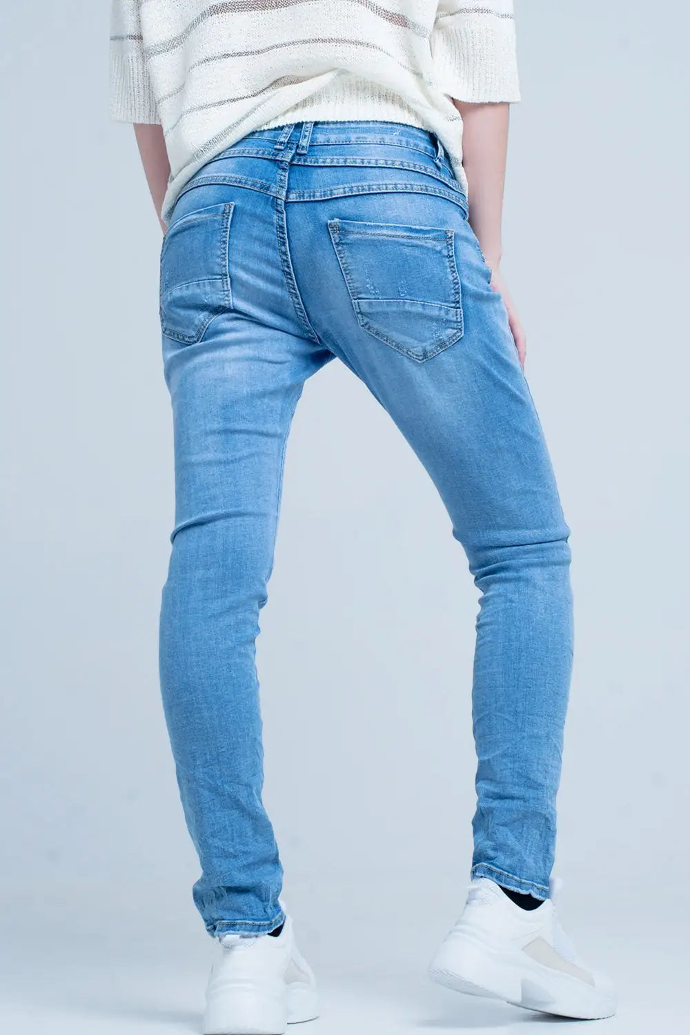 Blue Distressed Boyfriend Jeans - Jeans
