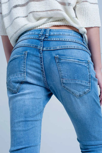 Blue Distressed Boyfriend Jeans - Jeans