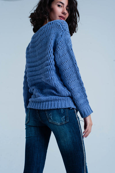 Blue Dropstitch Knitted Sweater