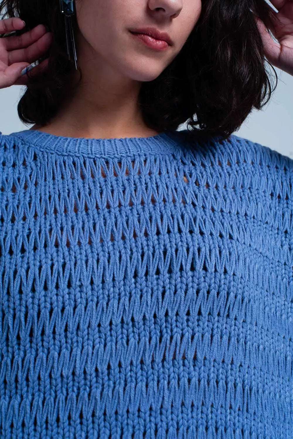 Blue Dropstitch Knitted Sweater - Sweaters