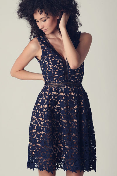 Q2 Blue eyelash lace mini dress