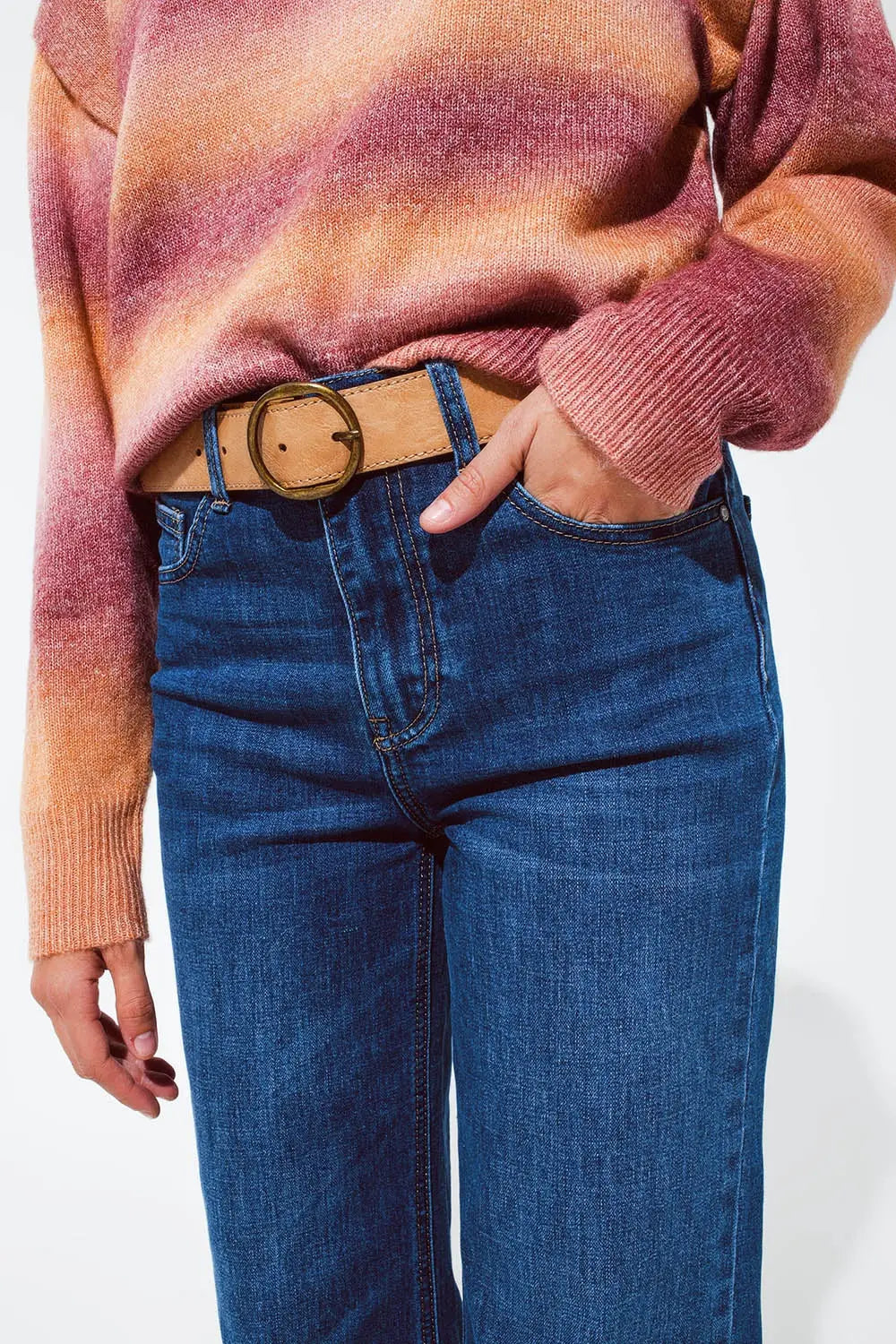 Blue flaired jeans with dark blue hem - Jeans