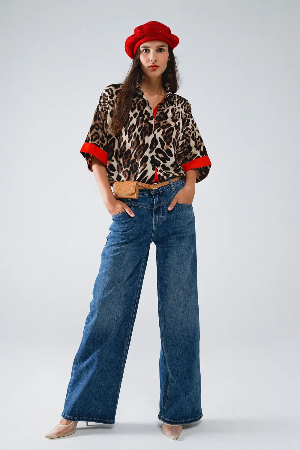 Blue Flare Jeans With Stitching Detail - Jeans