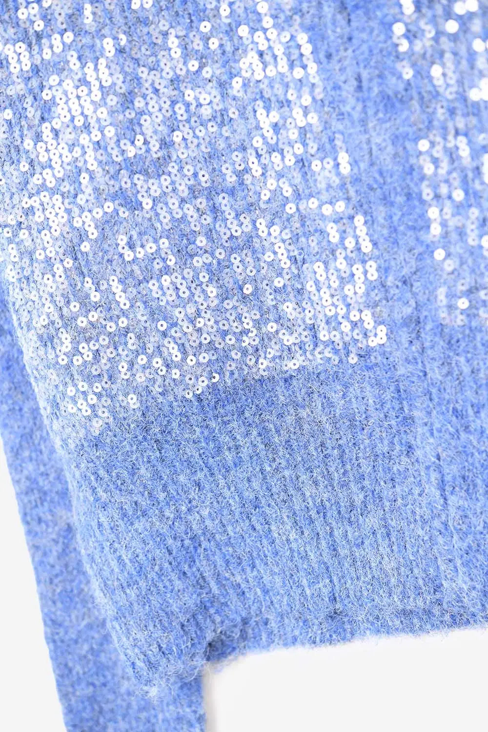 Blue fluffy knit cardigan with sequins and zipper closure - One Size / Blue